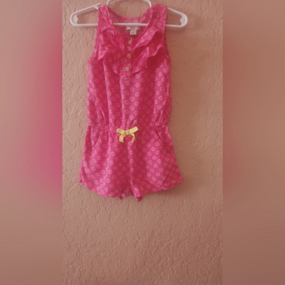 The Children's Place pink floral romper with white flowers and yellow bow  2t